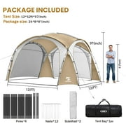 UNP Easy Beach Tent 12 X 12ft Pop Up Canopy UPF50+ Tent with Side Wall, Ground Pegs, and Stability Poles, Sun Shelter Rainproof, Waterproof for Camping Trips, Backyard Fun, Party Or Picnics (Khaki)
