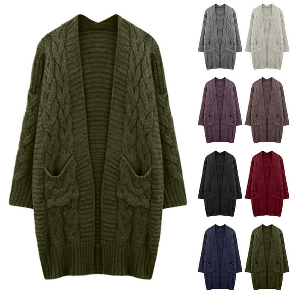 Cardigan Sweaters for Women Warm Long Sleeve V Neck Open Front Knit Sweater Outwear Soft Loose Fit Solid Color Cozy Fall Winter Fashion Women's Sweaters Black L