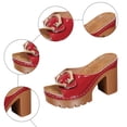 thumbnail image 6 of Rokment Women's Platform Heels Slides Sandals Ladies 2026 Fashion Casual Leather Metal Buckle Peep Toe Chunky Block Extra Heeled Dressy Slip on Comfortable Walking Summer Backless Shoes Red Size 7, 6 of 7
