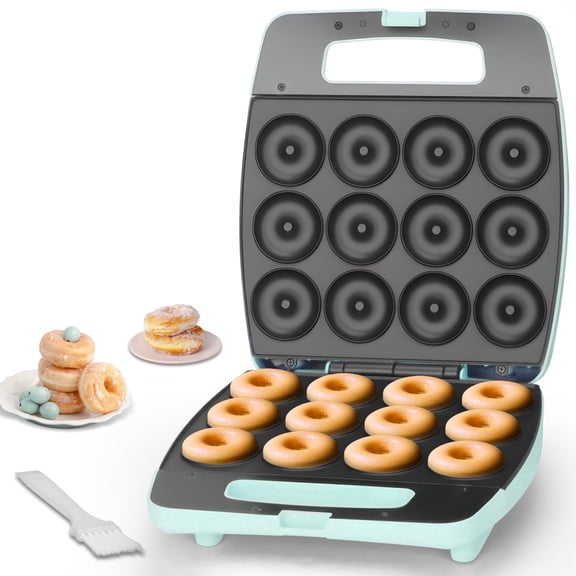 Mailand Mini Donut Maker Machine, Bake 12 x 2.2 Inch Mini Doughnuts, Electric Doughnut Maker, Non-stick Donut Pan, Aqua