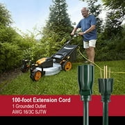 Hyper Tough 100FT 16AWG 3 Prong Green Outdoor Extension Cord, Single Outlet, 125V 10A