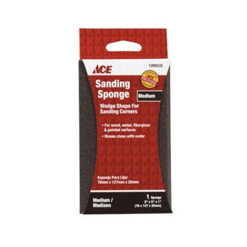 Sanding Sponge Wedge Shape Grit On 4 Sides Medium 3" X 5" X 1" Ace