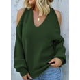 thumbnail image 3 of Asyoly Womens Halter Neck Cold Shoulder Sweater Long Sleeve V Neck Solid Color Knit Pullover Sexy Jumper Loose Top, 3 of 5