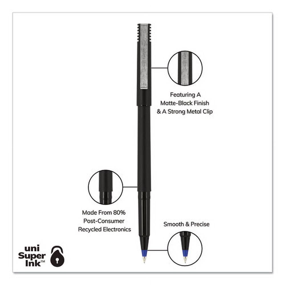Roller Ball Pen, Stick, Micro 0.5 Mm, Blue Ink, Black Matte Barrel, Dozen | Bundle of 2 Dozen