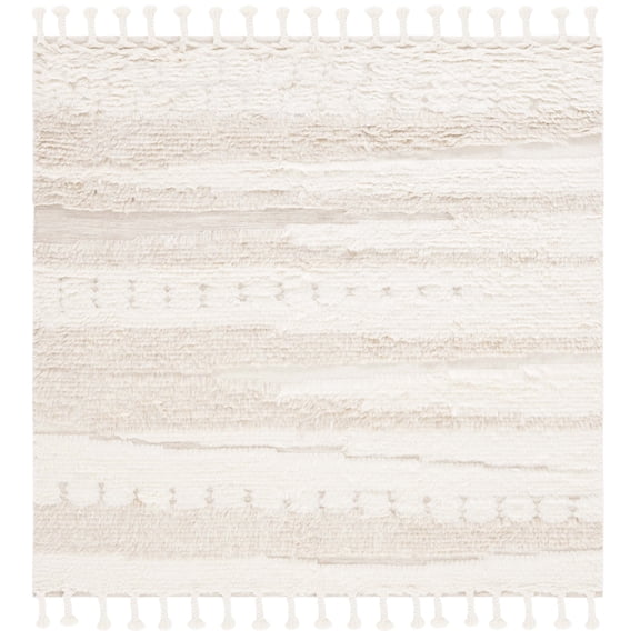 SAFAVIEH Kenya Annabelle Solid Wool Area Rug, Ivory/Beige, 6' x 6' Square