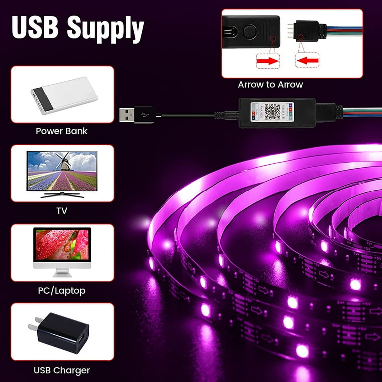 Enteenly LED Strip Lights, TV LED Lights for 60-75 inch, 16.8FT DIY Timing  RGB LED Light Strip with APP Control, Music Sync, USB Powered TV LED  Backlight with Remote for TV, PC