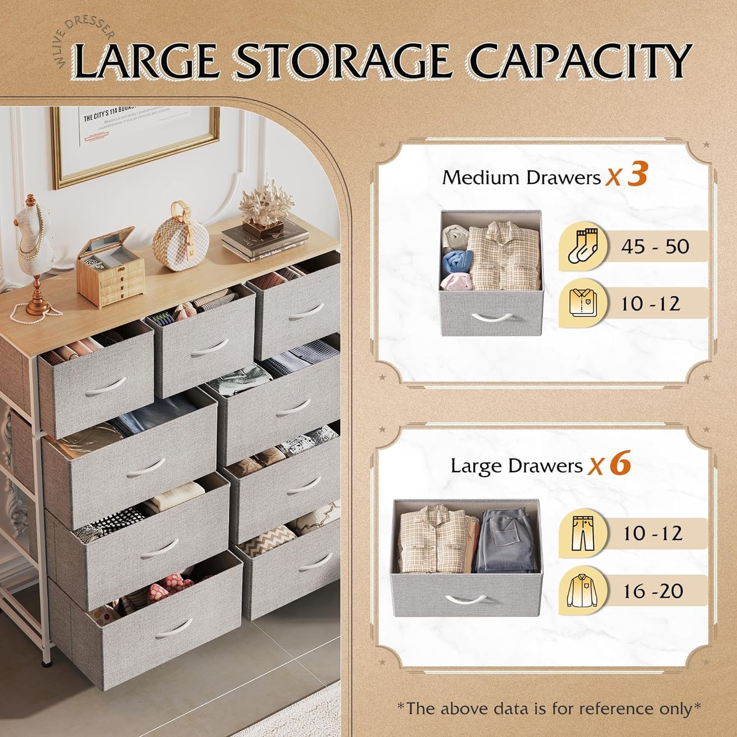 Dresser, Betcozy Storage Organizer with 9 Drawers for Bedroom, Chest of Drawer with Sturdy Metal Frame, Wood Top for Closet, Nursery, Light Gray