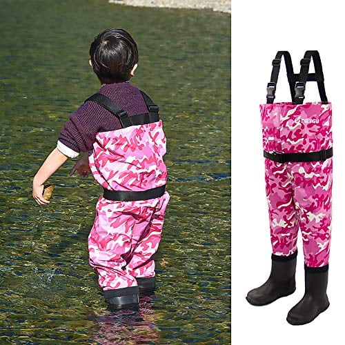 NEYGU Spring Style Toddler Children s Waterproof Breathable Waders with rubber Boots Pink camo EU28 11C