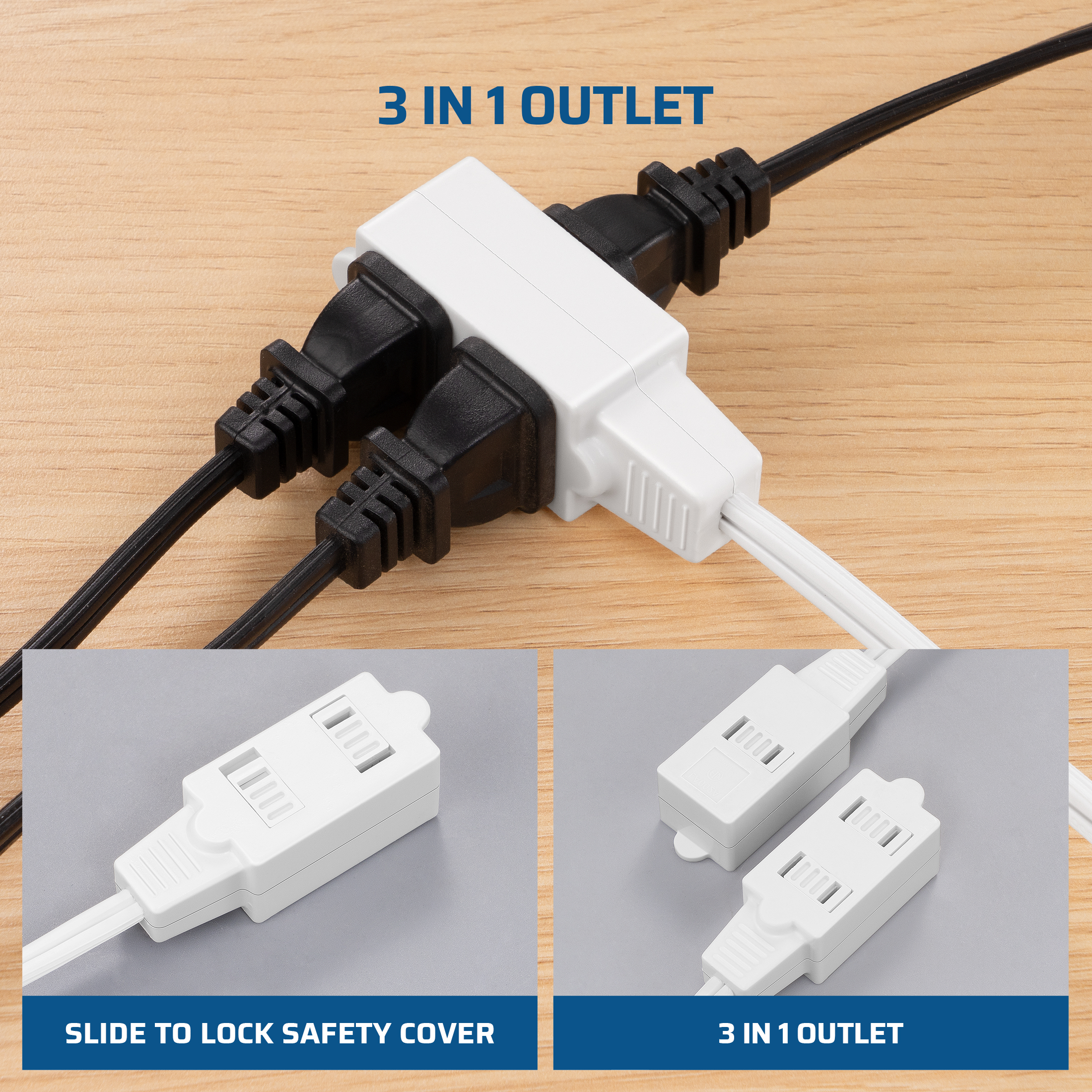 Dewenwils 3ft Indoor Extension Cords, 4 Pack, 3 Outlets photo 2