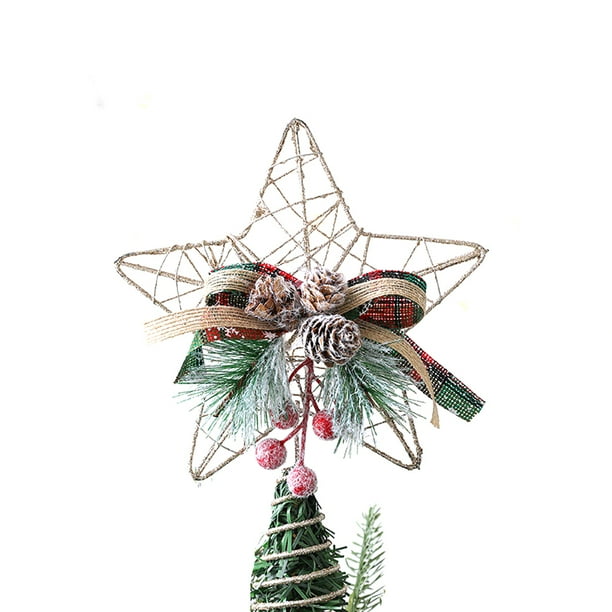 Adorno para árbol de Navidad con forma de estrella, estrella de metal con purpurina dorada, para árbol de Navidad de tamaño general