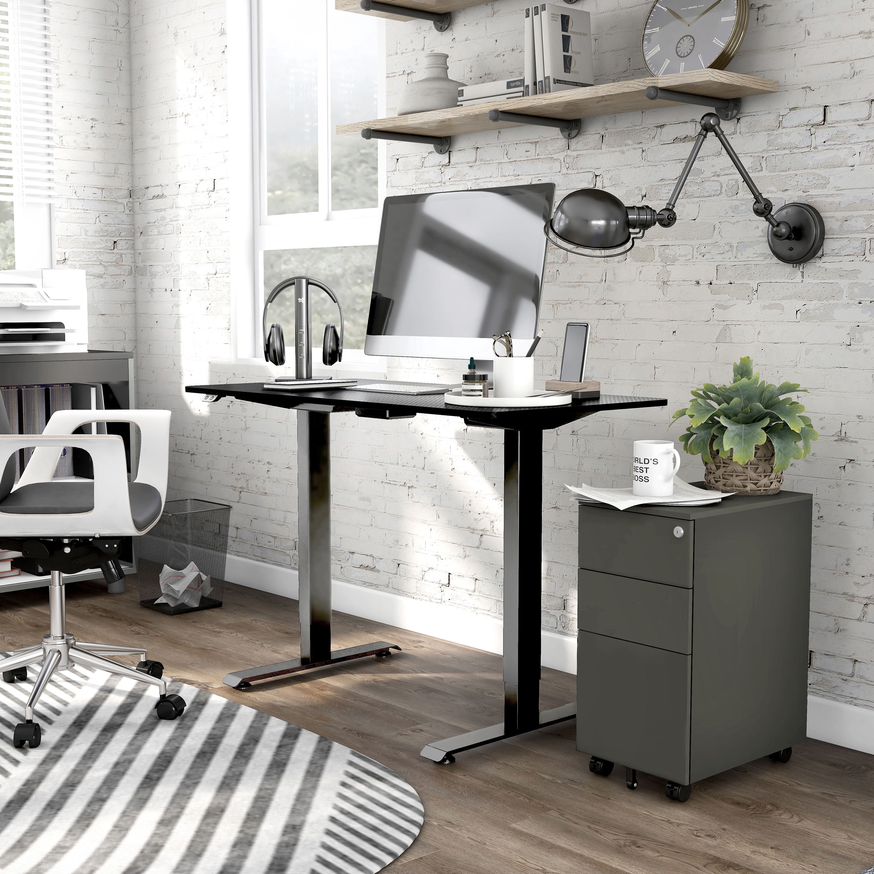 Furniture of America Trevo Metal Adjustable Office Desk, Black
