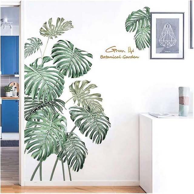 Yjmei 2 piezas 90x120cm Diy Adhesivo de pared, Estilo minimalista nórdico Adhesivo de pared de hoja verde Jardín Planta verde Hoja de palma tropical Adhesivo de pared Dormitorio Sala de estar