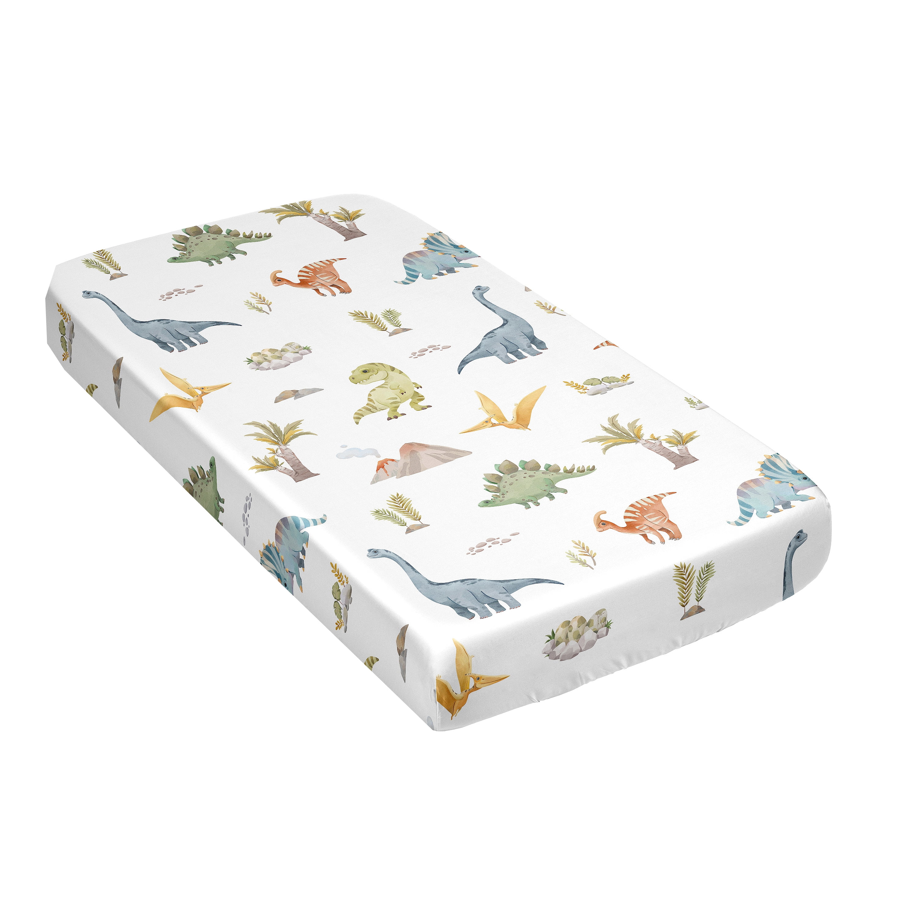 Sweet Jojo Designs Watercolor Dinosaur Dino Boy Satin Fitted Crib Sheet