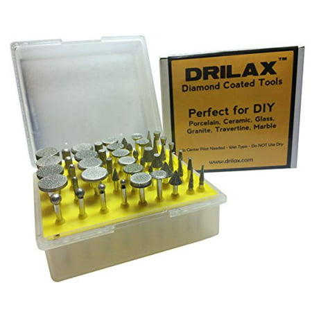 Drilax 50 Pcs Professional Quality High Density Diamond Drill Bit Burr Set Grit 120 50pc -Seaglass Rocks Ceramics Tile Glass Porcelain Jewelry Making Lapidary Engraving for Rotary Tools 1/8 (Best Drill Bit For Rock)