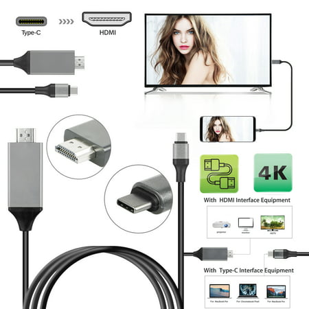 USB Type C to HDMI TV Cable 1080P 4K HD for Samsung Galaxy S8/S8 Plus S9/S9 S10 Plus Macbook/Pro iMac 2017 Chromebook Pixel (Best Hdmi Cable For Macbook Pro)