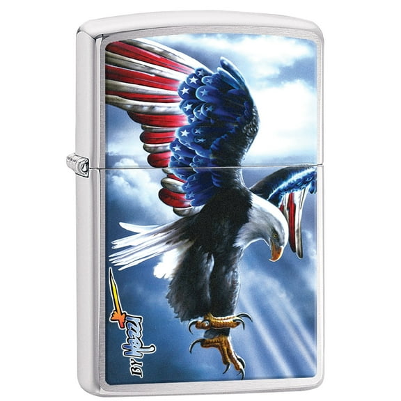 Zippo Lighter - Personalized Message Engraved on Backside Americana Eagle USA Flag Patriotic (Brush Chrome Z502)