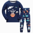thumbnail image 2 of KPOPLK Toddler Boys Girls Pajamas Fall Cotton Letter Print Pjs Toddler 2 Piece Sleepwear Kids Winter Clothes Set for 3M-12Y Size 7-8 Years,Dark Blue, 2 of 4