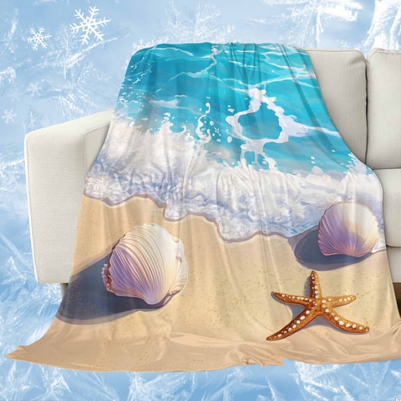 Coastal Beach Cooling Blanket,Lightweight Breathable Summer Throw Blanket with Double Sided Cold Effect,Nautical Ocean Starfish Shells Sea Waves Picnic Blankets Bed Sheet for Hot Sleepers 60"x80"