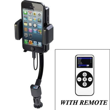 iPhone SE All-in-one Car Mount FM Transmitter Charging Holder USB Port Dock Cradle Rotating with Remote Control [Gooseneck]