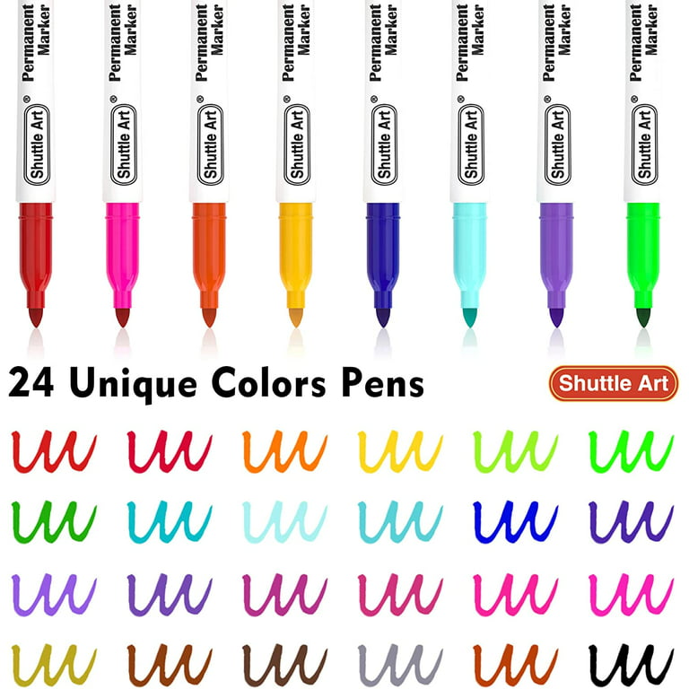 Vitoler Colored Permanent Markers,24 Assorted Colors Permanent Marker Pens  Fine Point Markers for Marking Coloring Doodling Writing Journaling