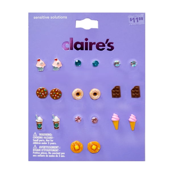 Claire's Girls' Treats Stud Earrings Set, Post Back, 10 Pack, 76215