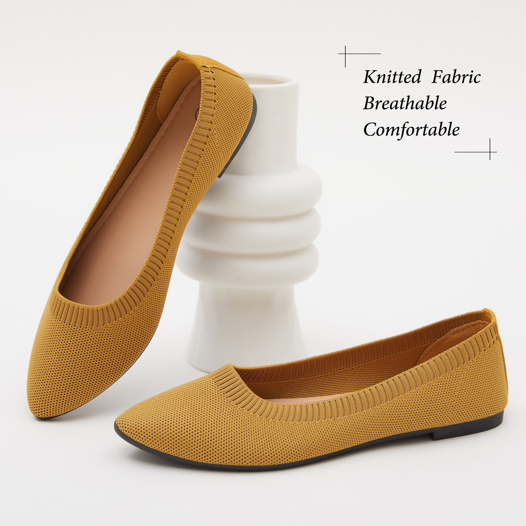 AOMAIS Women's Ballet Flats Pointed Toe Flats Mesh Slip On Shoes Fashion Lady shoes Classic Loafer Flats(Yellow,US11)