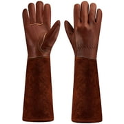 SUCCLACE Long-Gardening-Gloves for Women/Men - Thorn Proof Cowhide Leather Rose/Blackberry Pruning Heavy Duty Gloves Thick Palm Gauntlet Garden Work Gloves with Forearm Protection (Brown-X-Large)