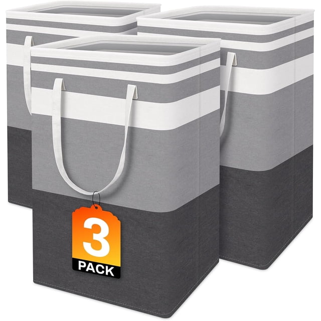 Cesto de Ropa 3 Piezas Cesto de Lavandería Autoportante Impermeable Plegable Alto con Asas para Transporte Ropa Toallas Familia y Dormitorio Gris Degradado 75 L