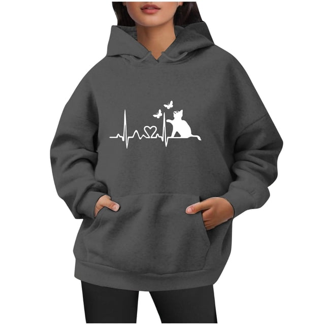 WILLBEST Sudadera con Capucha para Mujer, Estilo Otoño-Invierno, Holgada, Tallas Grandes, con Estampado de Letras y Cordón Ajustable Chica