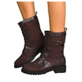 thumbnail image 2 of Womens Motorcycle Boots Fashion Splice Upper Low Heel Riding Booties for Winter Fall Casual Lace up Ladies Mid Calf Boots, 2 of 8