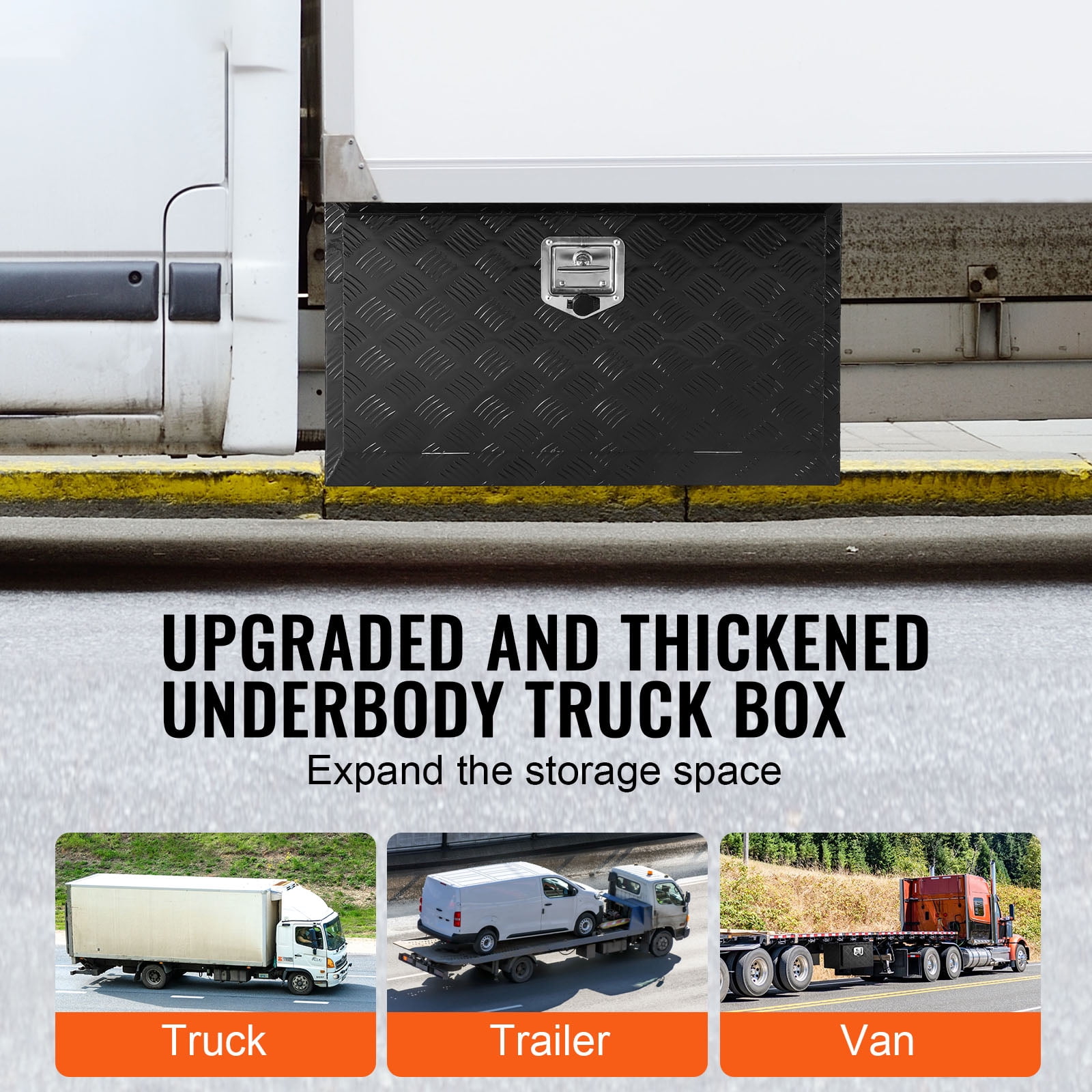 KFFKFF Truck Underbody Toolbox, Dimensions: 30"x14"x16", Crafted from Durable Aluminum Diamond Plate, Features Lock and Keys for Security, T-Handle Latch, Weatherproof Design Suitable for Trucks