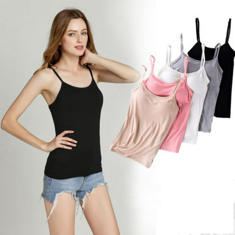 Girls Womens Strap Built In Bra Padded Self Mold Bra Tank Top Camisole Cami  