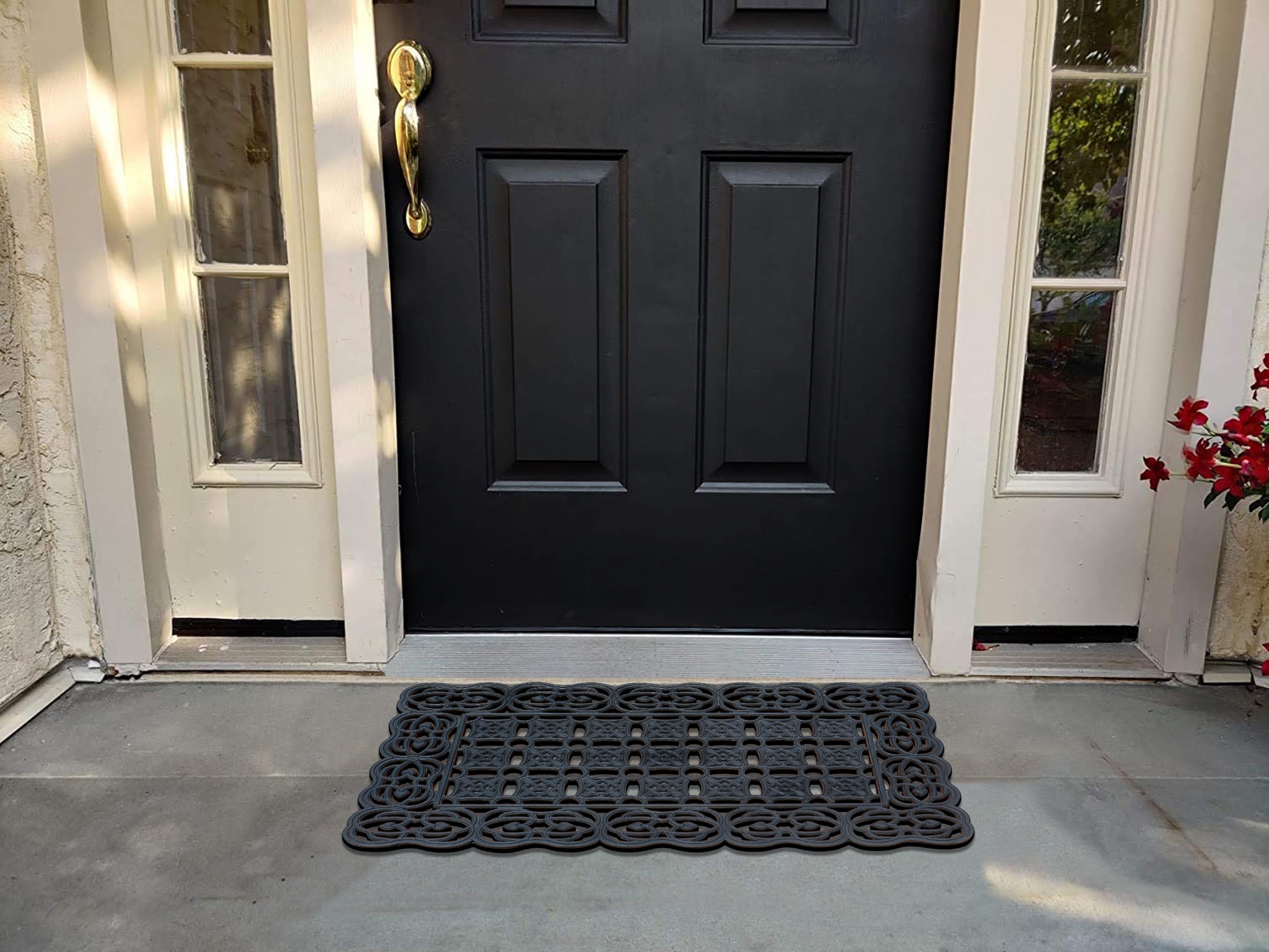 A1 Home Collections Heavy Duty Indoor/Outdoor Decorative Design Durable Rubber Doormat 22"X37", Black