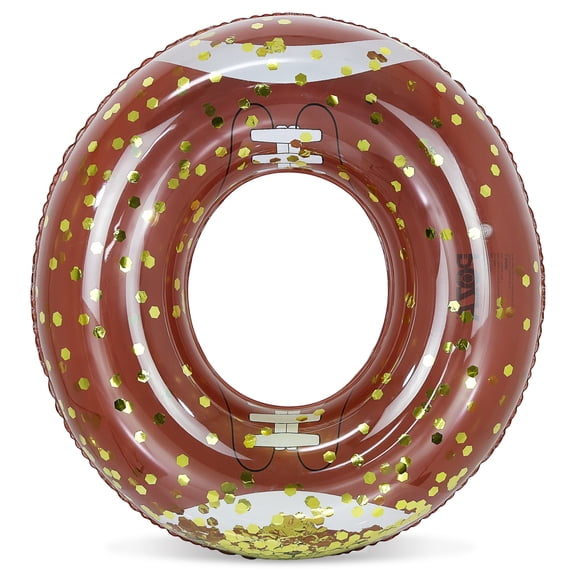 POZA Inflatable Pool Float Tube - Sparkly Confetti-Filled Football Swim Ring Pool Float Kids and Adults, UV Resistant Vinyl Ring Floatie for Pools, Beach or Lakes - 36 Inches