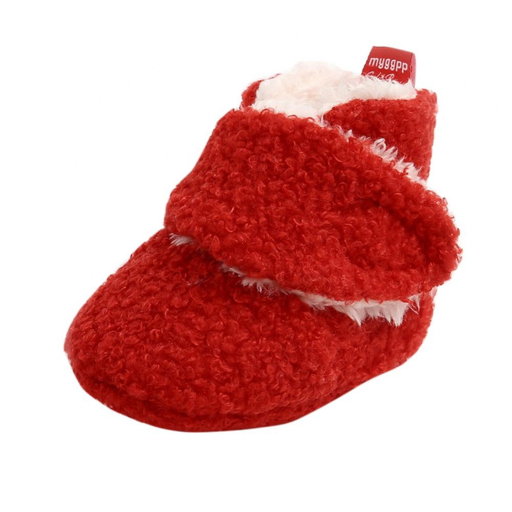 Anti-Slip & Soft Sole Newborn Cute Pram Crib Prewalker Sock Shoes Unisex Baby Infant Toddler Slipper Booties Winter Warm Shoes Cozy Fleece Baby Booties with Organic Cotton Lined 