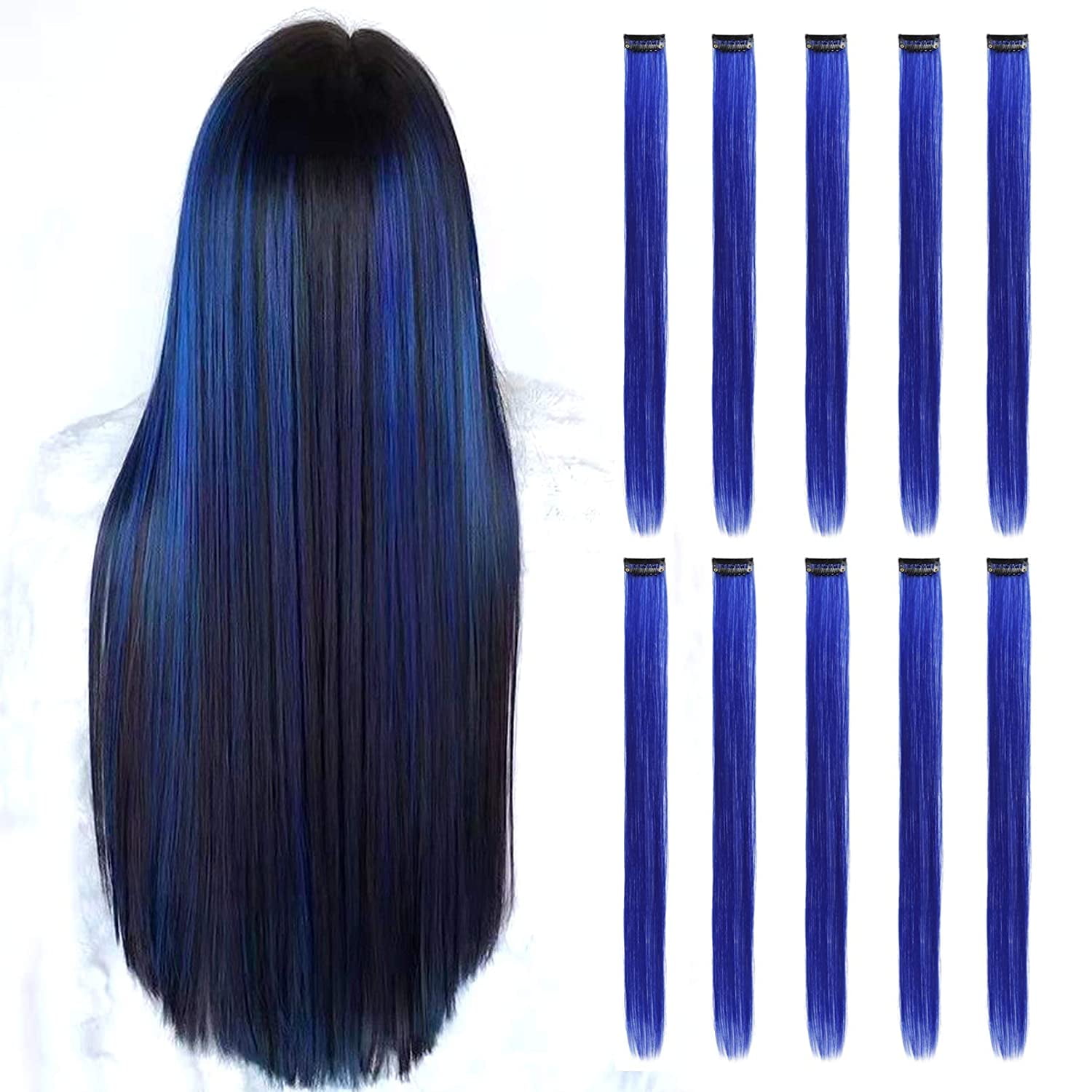 Blue Hair Extensions Clip in, 22 Inch 10 Long Straight Colored, for Kids  Girls Women Highlight Party, Synthetic | Walmart Canada