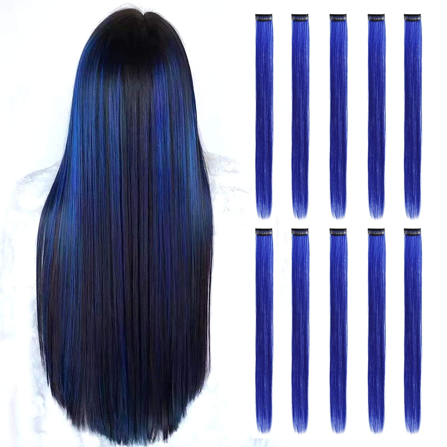 Blue Hair Extensions Clip in, 22 Inch 10 Long Straight Colored, for Kids Girls Women Highlight Party, Synthetic | Walmart Canada Blue Hair Extensions Clip in, 22 Inch 10 Long Straight Colored, for Kids Girls Women Highlight Party, Synthetic | Walmart Canada