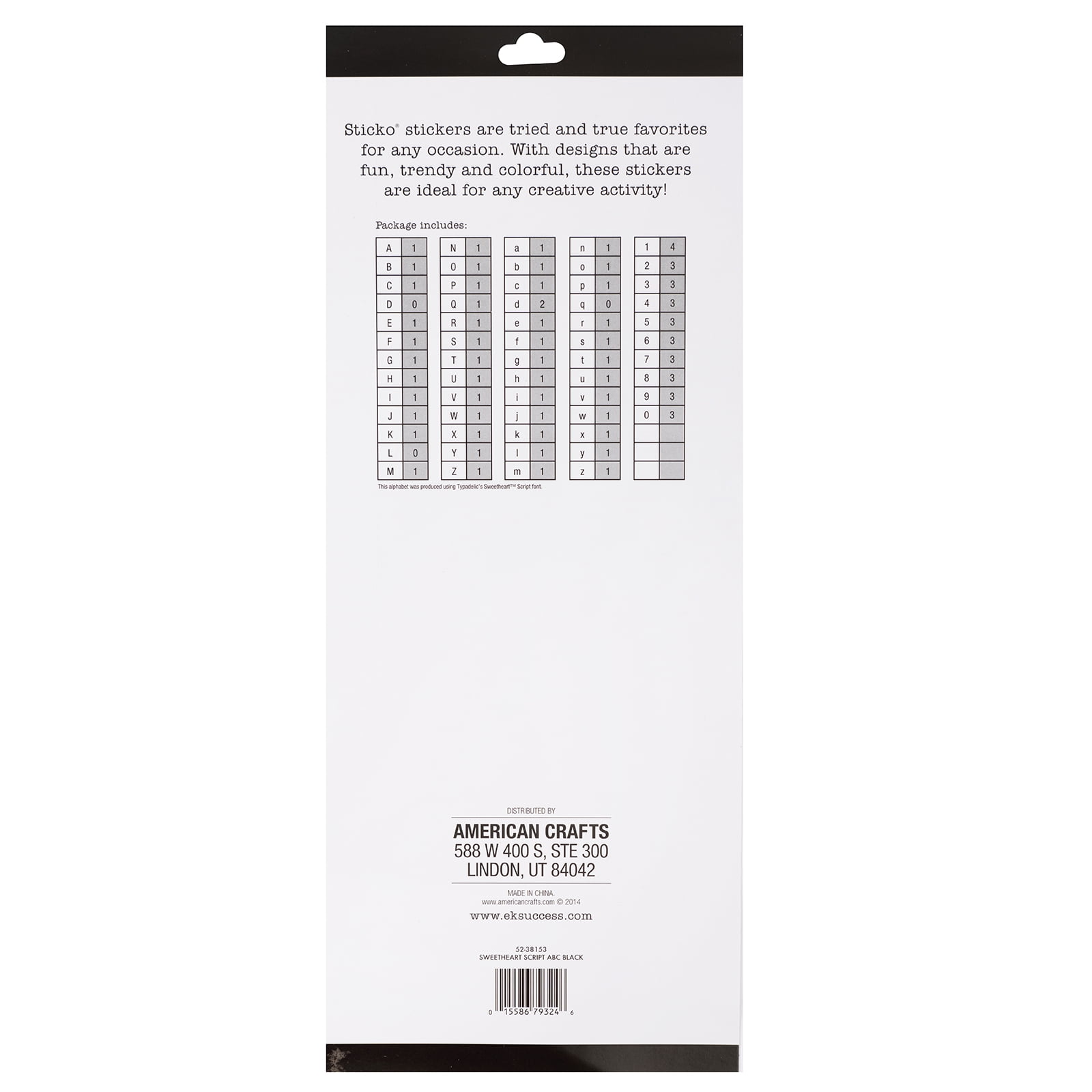 Sticko Large Black Sweetheart Script Vinyl Alphabet Stickers, 81 Piece