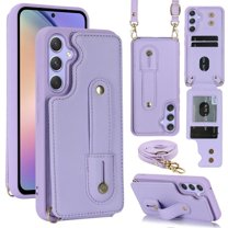 For Samsung Galaxy A35 5G Premium PU Leather Wristband Holder With Multiple-Card Slots, Flip Wallet Phone Case With Detachable Crossbody,Purple,For Galaxy A35 (5G)