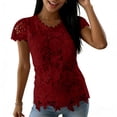 thumbnail image 2 of Lenago Wonens Tops Tops Women Tops Wimens Tops Ladies' Casual And Fashionable Round Neck Lace Petal Short Sleeved Top Wine XXL, 2 of 6