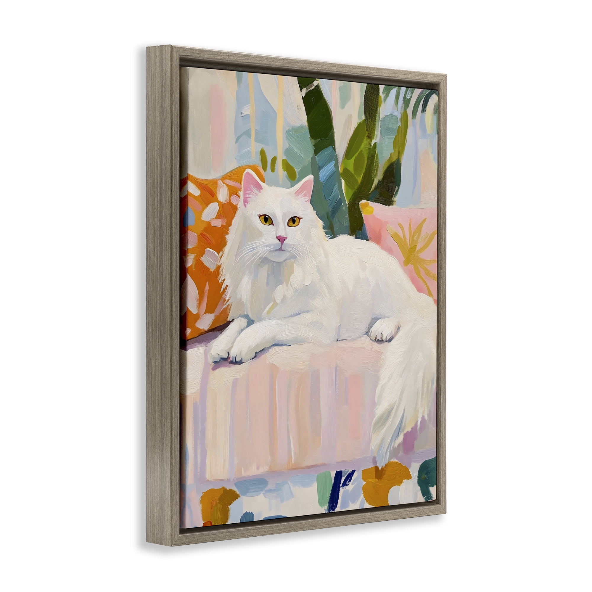 Stupell Industries Fancy Cat on Pastel Sofa Brown Framed Floater Canvas Wall Art, design by The Prints Vibe