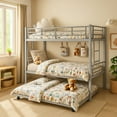 thumbnail image 2 of ASINMAK Twin-Over-Twin Triple Bunk Beds with Trundle and Built-In Ladder, Gray, 2 of 7