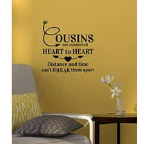 Cousins are connected Heart to Heart Wall Letters Vinyl Decal Stickers Wall Art, 12x12-inch, Black