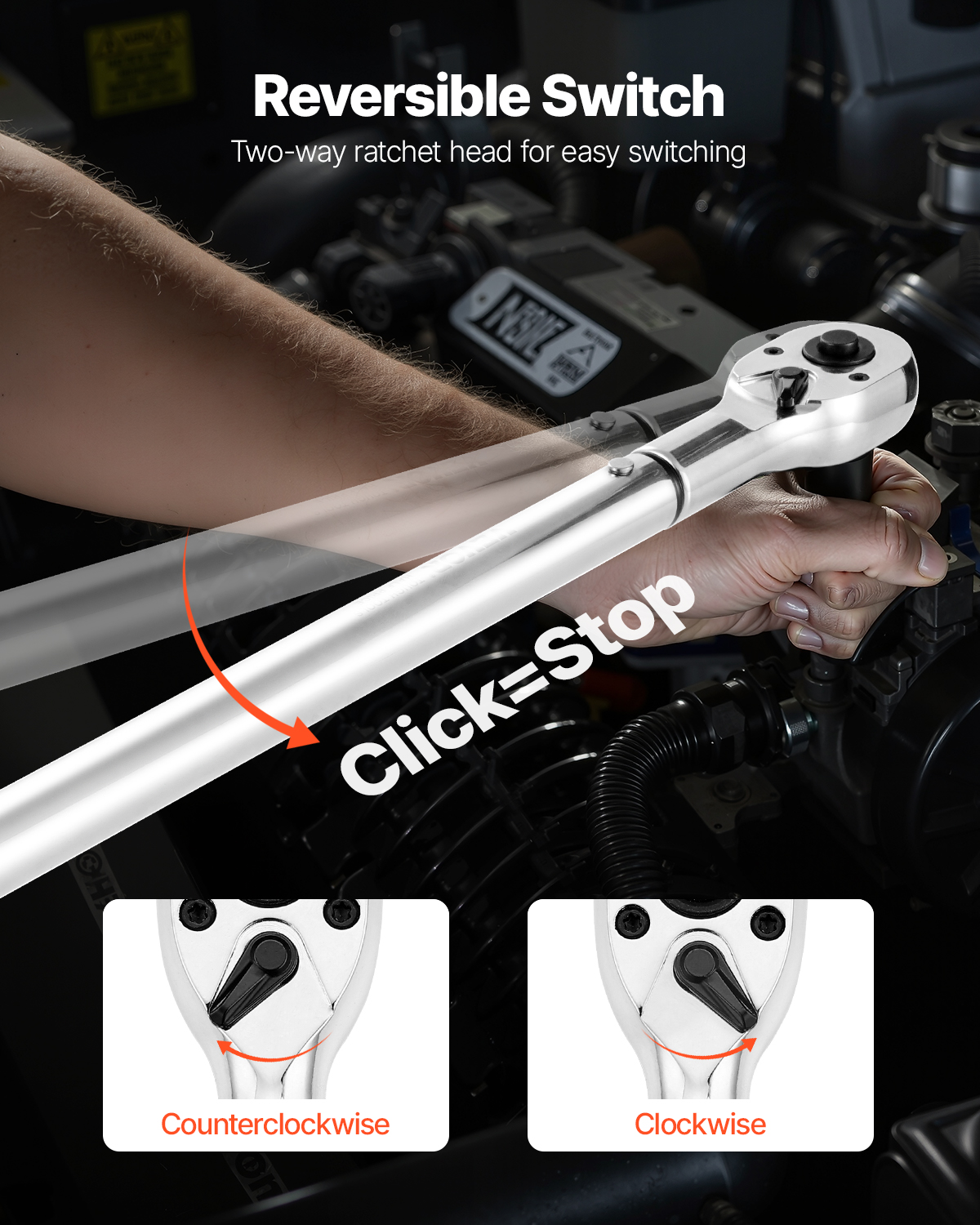 VEVOR Click Torque Wrench, 3/4 Inch Drive, 100-600 lbf-ft / 136-814N.m, Dual-direction Torque Wrench Set with Dual Range Scales, 48-tooth, ±3% High Precision, Alloy Steel, for Automobile Repair