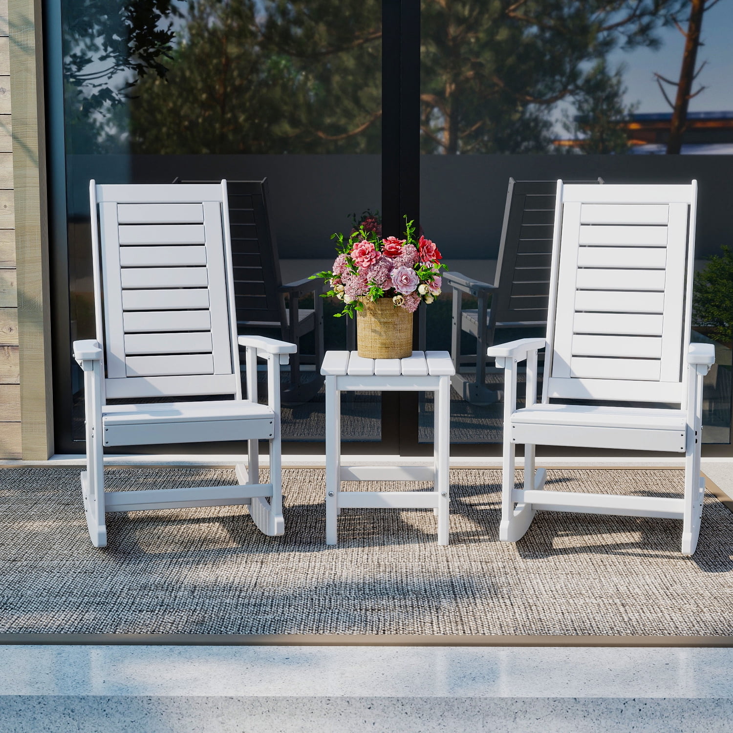 FODINGHILL Outdoor Side Table Set of 2,All Weather HDPE Adirondack Patio Table,Square End Table for Pool Balcony Deck Porch Lawn Backyard,White