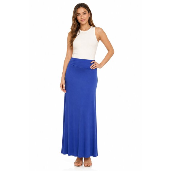 Women's Trendy Style Solid Maxi Long Skirt High Waist Waistband Relaxed Fit