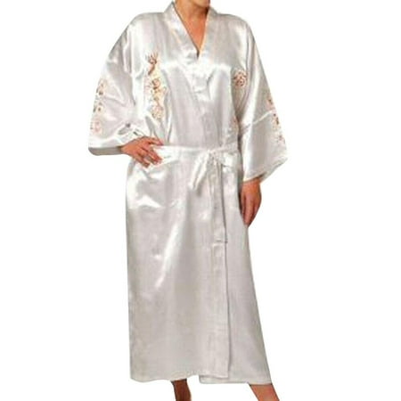 

Men Satin Chinese Dragon Kimono Silk Bathrobe Pajamas Sleepwear Gown Bath Robe