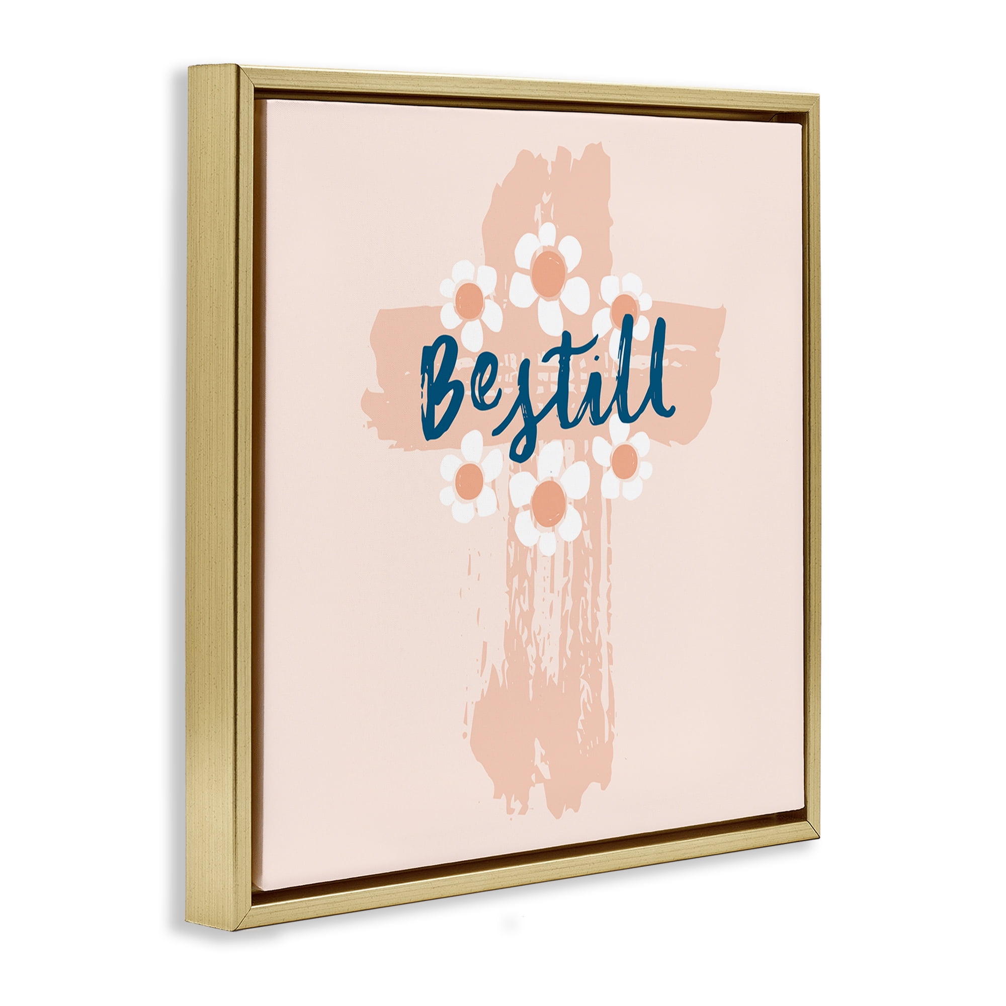 Stupell Industries Be Still Pastel Cross Religious Painting Gold Floater Framed Art Print Wall Art, 18 x 18
