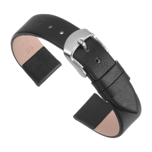 Genuino Cuero Correa 16mm Ancho, Liso Plano Cuero Reloj Correa para Hombre y Mujer, Negro