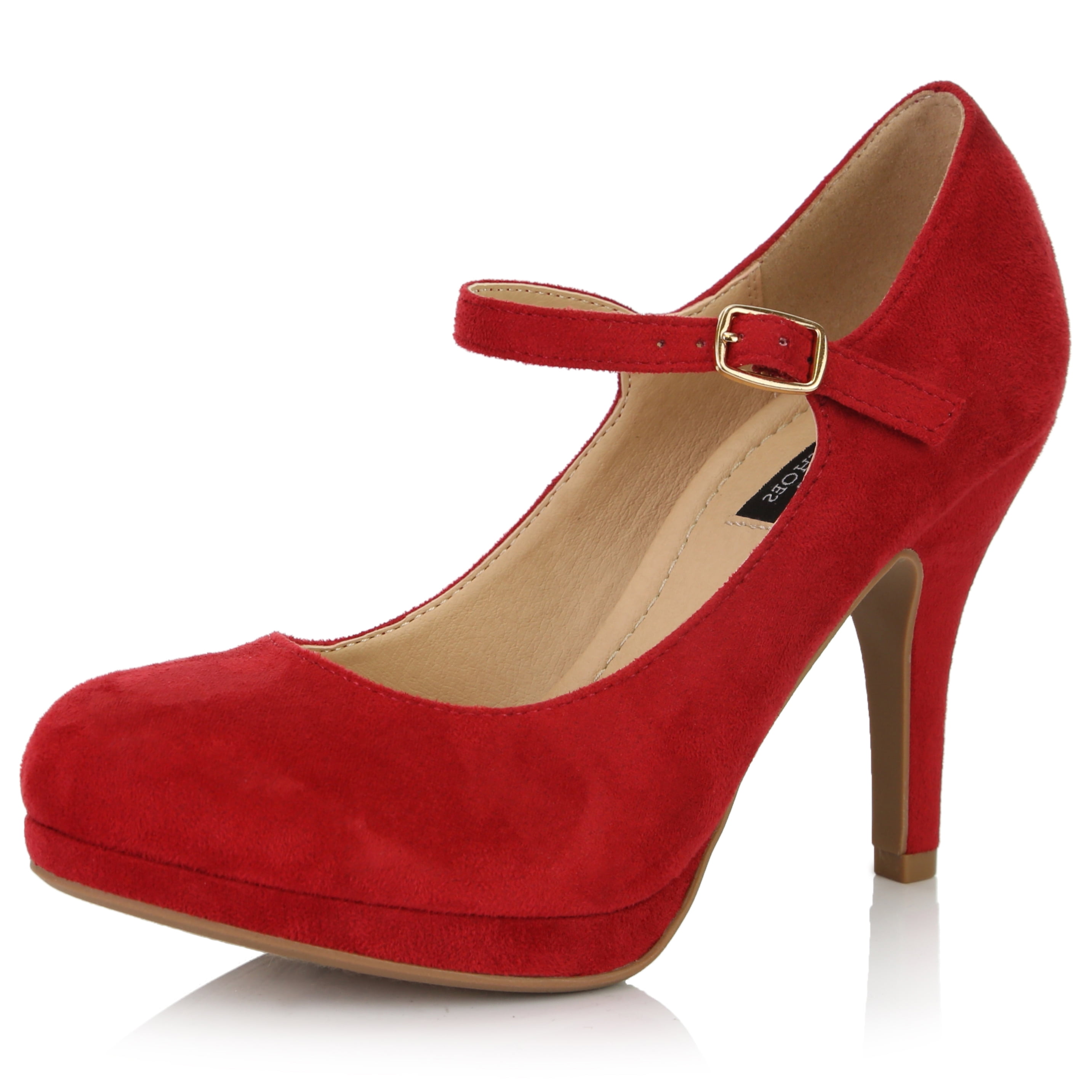 DailyShoes Women's Fashion Round Toe Buckle Strap Cushioned High Heel Shoes, Red Suede, 8 B(M) US - Walmart.com